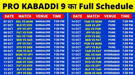pro kabaddi league schedule
